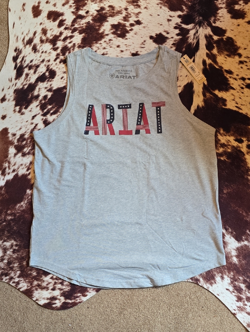 Ariat Light Blue/gray Sleeveless Tank with Patriotic Lettering